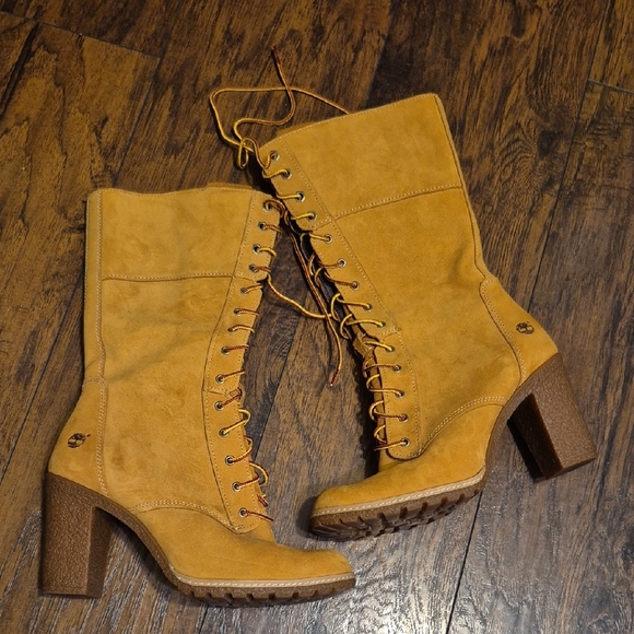 Timberland Shoes - Timberland Women's Mustard Lace-Up Suede Block Heel Boots
